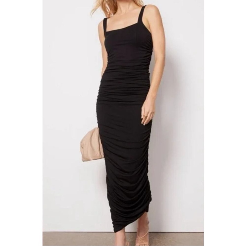 Good American Black Ruched Midi Dress